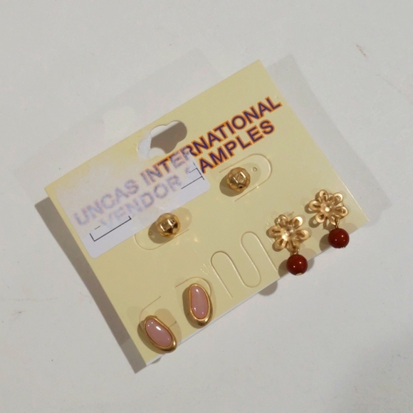 Elegant Set of 3 Gold tone Stud, Drop Earrings - Stylish Women's Fashion Jewelry - Picture 3 of 10